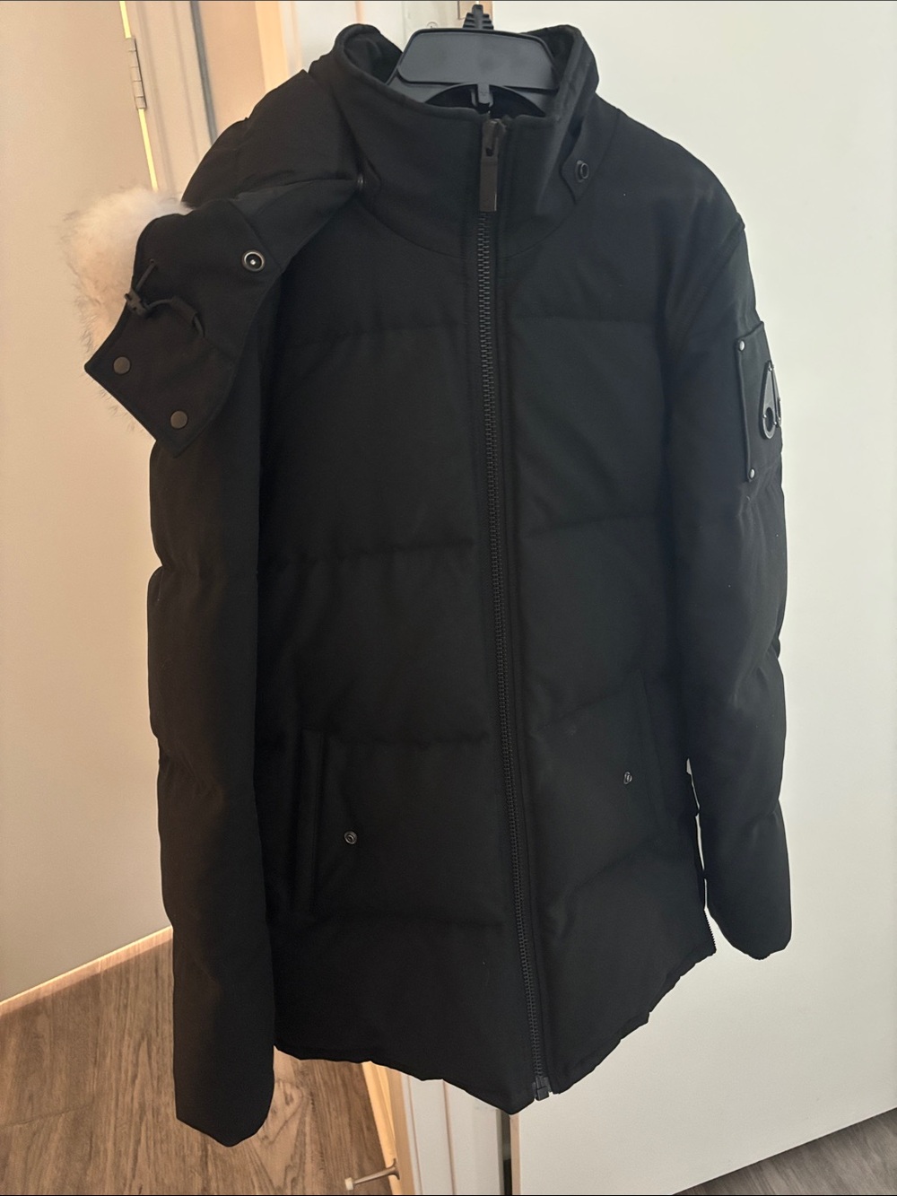 Moose Knuckles Black Quilted Puffer Jacket with Hood